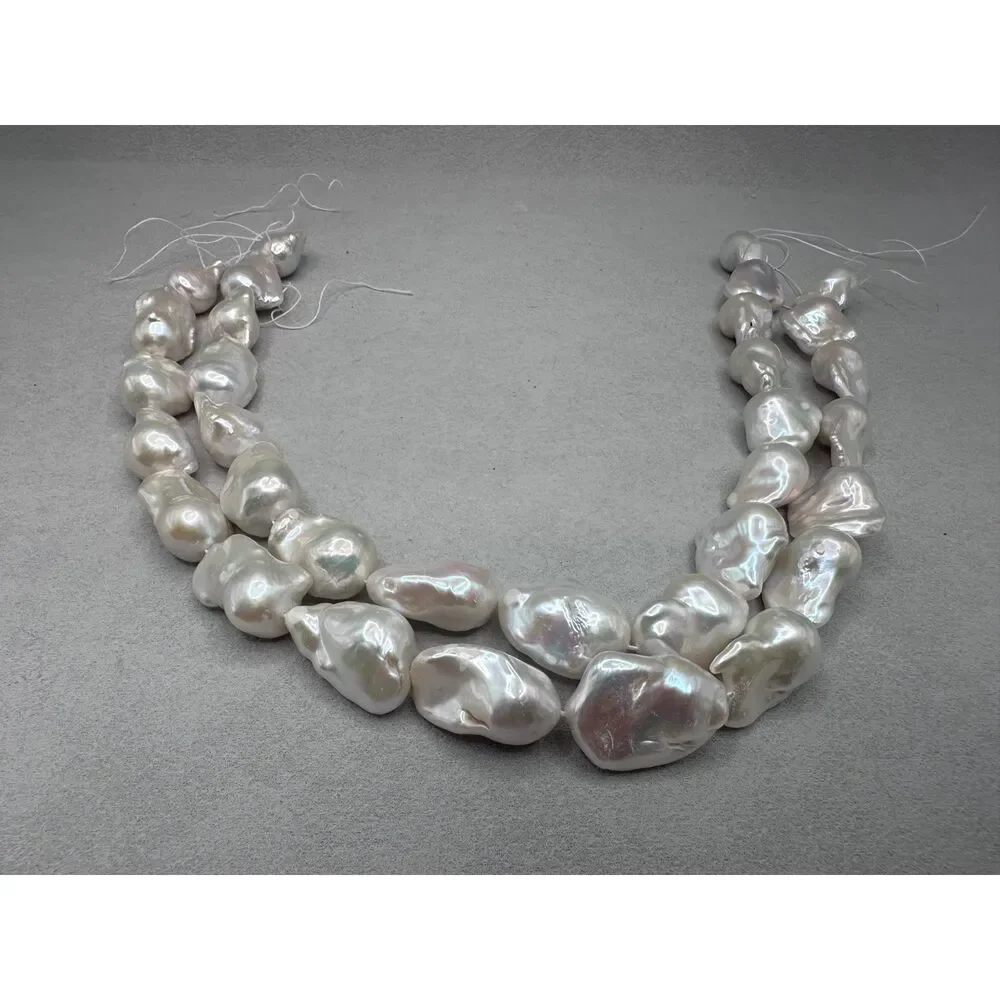 Lot of 2 Huge Lustrous White Baroque Pearl strands Bundle for DIY